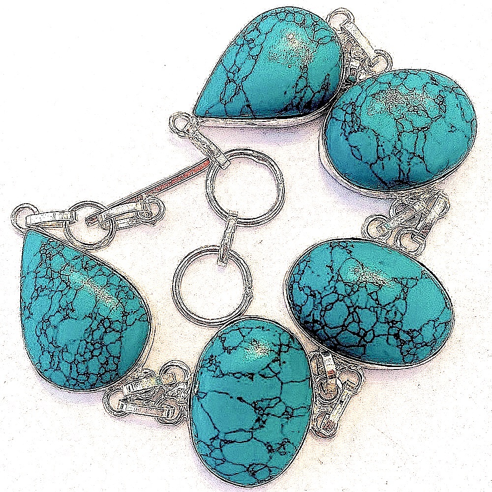 5 large Turquoise stone silver bracelet size 8 1/2 and 9 1/2
